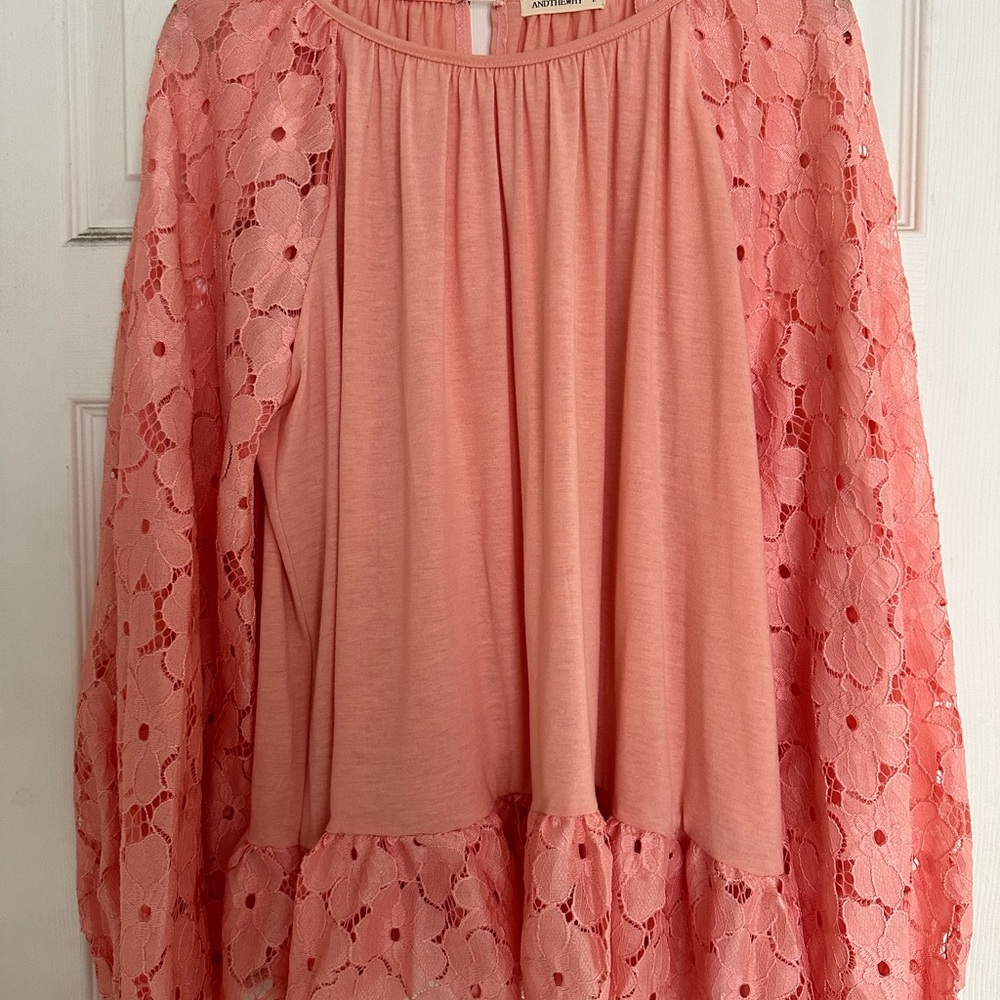 Elegant Pink Lace Sleeve Top